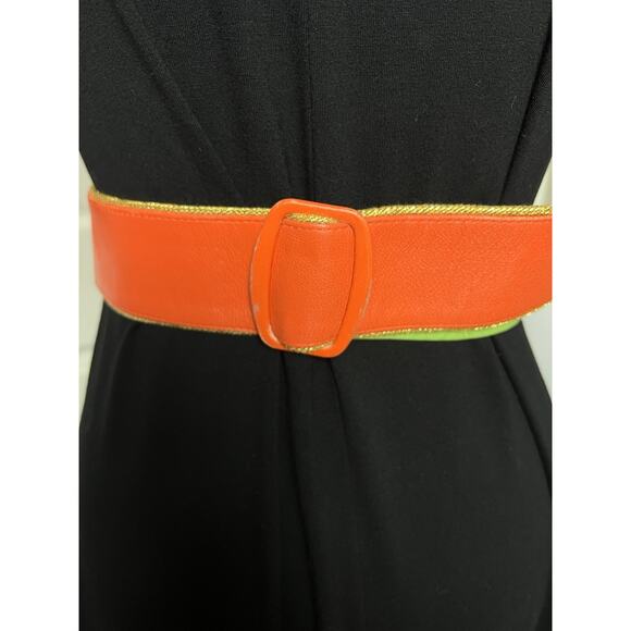 1990 Salena’s Vintage Leather Waist Cincher Belt Lime Citrus Beaded 90’s